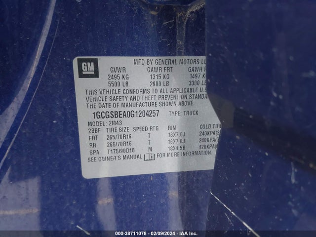 Chevrolet Colorado Wt 2016 1GCGSBEA0G1204257 Image 9