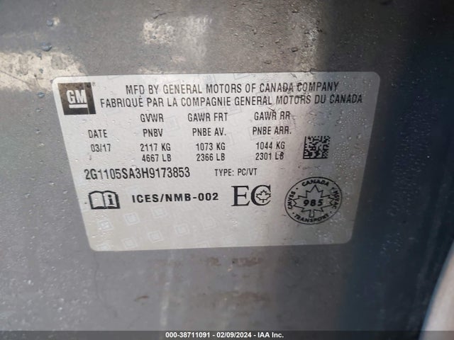 Chevrolet IMPALA 1LT 2017 2G1105SA3H9173853 Image 9