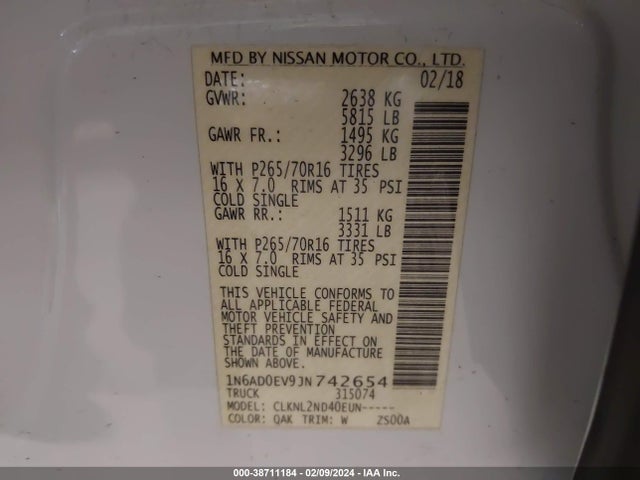 Nissan Frontier Sv 2018 1N6AD0EV9JN742654 Image 9