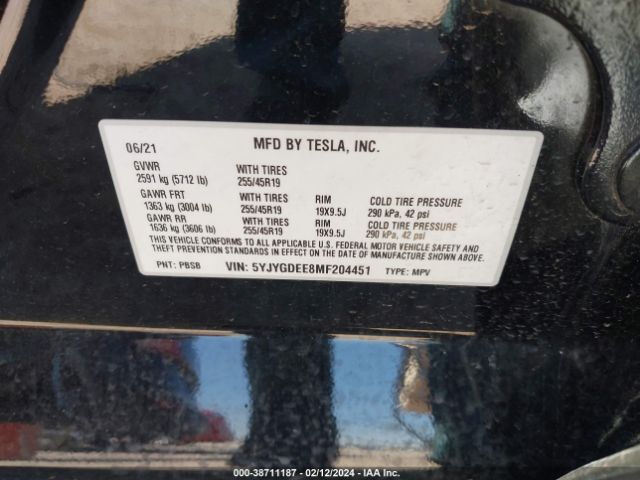 5YJYGDEE8MF204451 Tesla Model Y Long Range Dual Motor All-wheel Drive