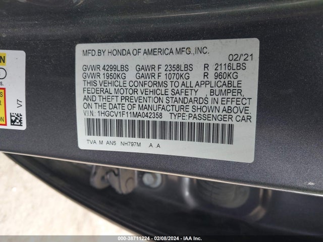 Honda ACCORD LX 2021 1HGCV1F11MA042358 Image 9