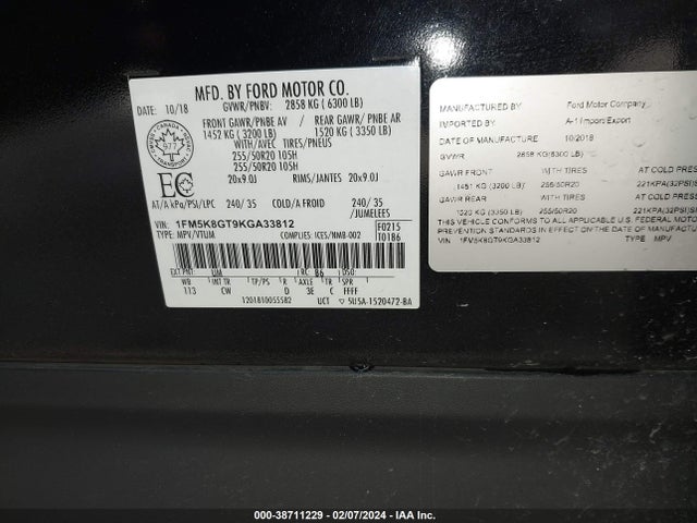 Ford EXPLORER SPORT 2019 1FM5K8GT9KGA33812 Image 9