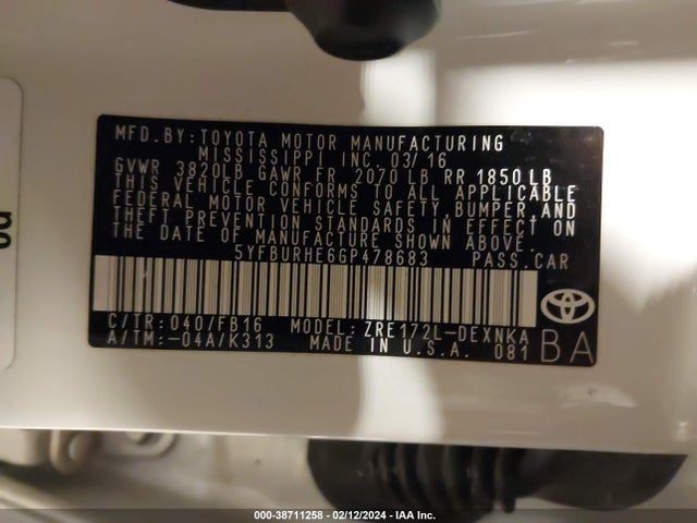 Toyota Corolla Le Plus 2016 5YFBURHE6GP478683 Image 9