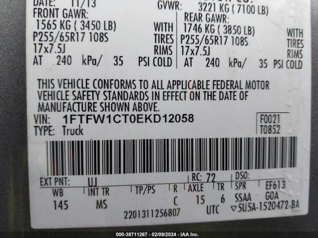 Ford F-150 Xlt 2014 1FTFW1CT0EKD12058 Image 9