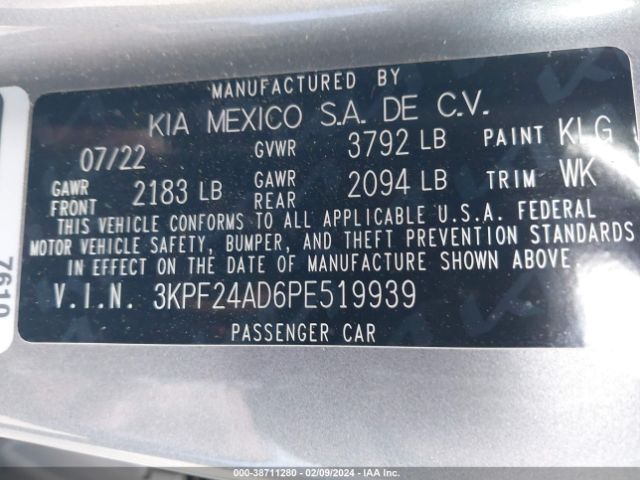 3KPF24AD6PE519939 KIA Forte Lxs