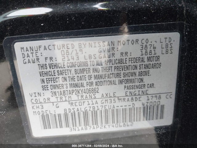 Nissan SENTRA SL 2019 3N1AB7AP2KY406862 Image 9