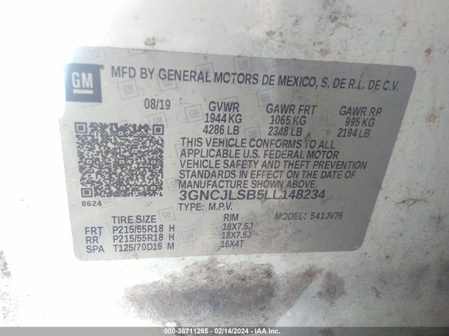 Chevrolet Trax Fwd Lt 2020 3GNCJLSB5LL148234 Image 9