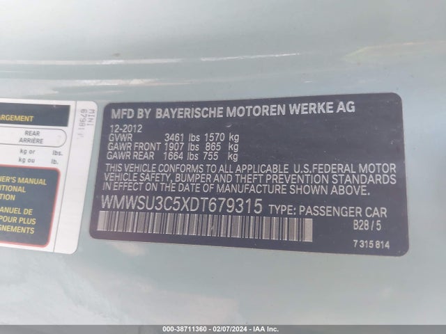 2013 MINI HARDTOP WMWSU3C5XDT679315 Photo 8