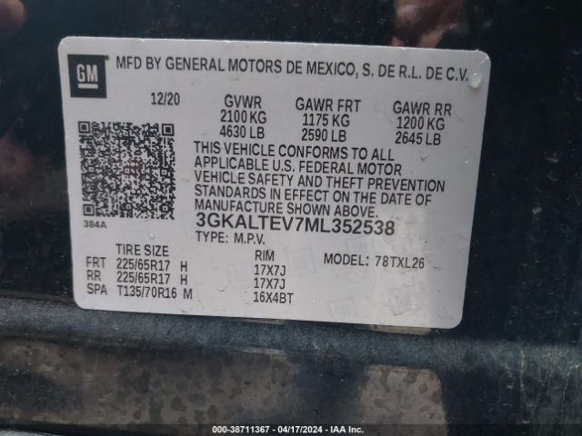 3GKALTEV7ML352538 GMC Terrain Awd Sle