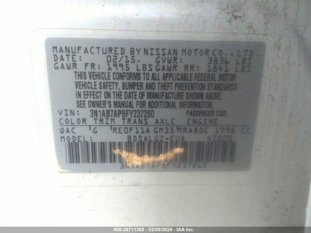 Nissan SENTRA SL 2015 3N1AB7AP8FY237260 Image 9