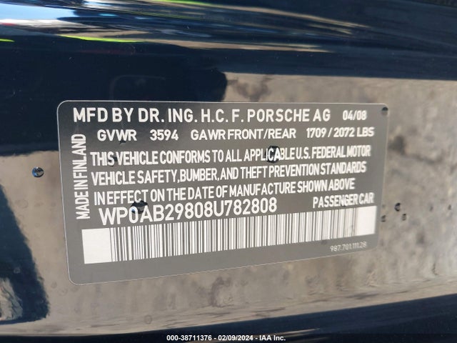 2008 PORSCHE CAYMAN S WP0AB29808U782808 Photo 8