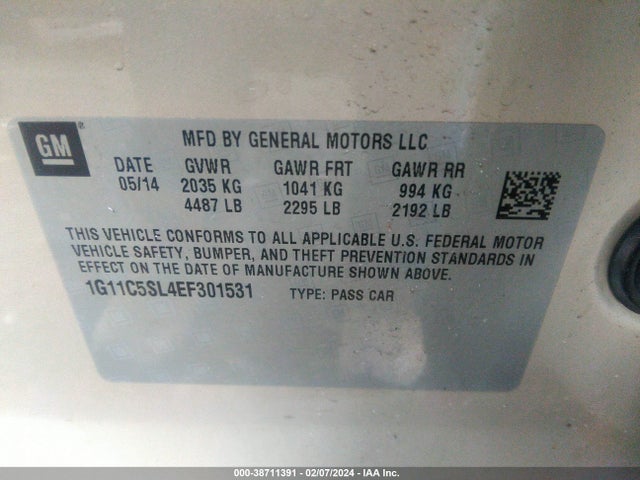 Chevrolet MALIBU 1LT 2014 1G11C5SL4EF301531 Image 9