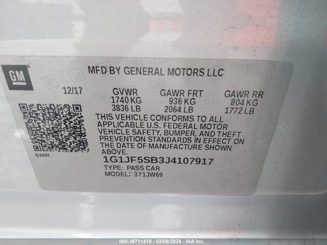 Chevrolet Sonic Premier Auto 2018 1G1JF5SB3J4107917 Image 9
