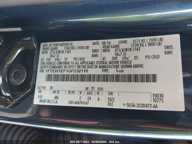 Ford F-150 Xlt 2016 1FTEW1EF1GFD32110 Image 9