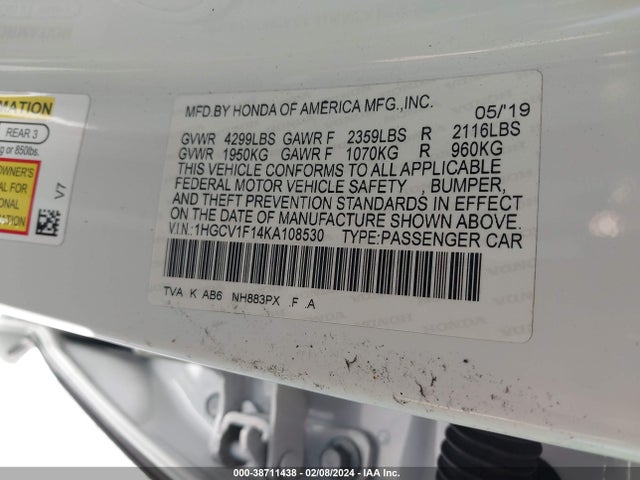 Honda ACCORD LX 2019 1HGCV1F14KA108530 Image 9