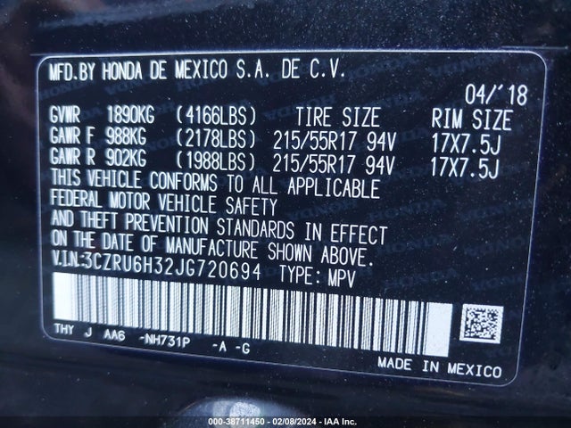 Honda HR-V LX 2018 3CZRU6H32JG720694 Image 9
