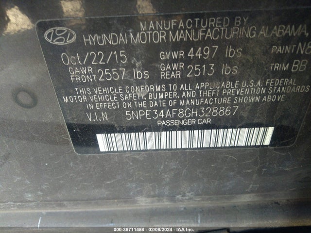 Hyundai Sonata Limited 2016 5NPE34AF8GH328867 Image 9