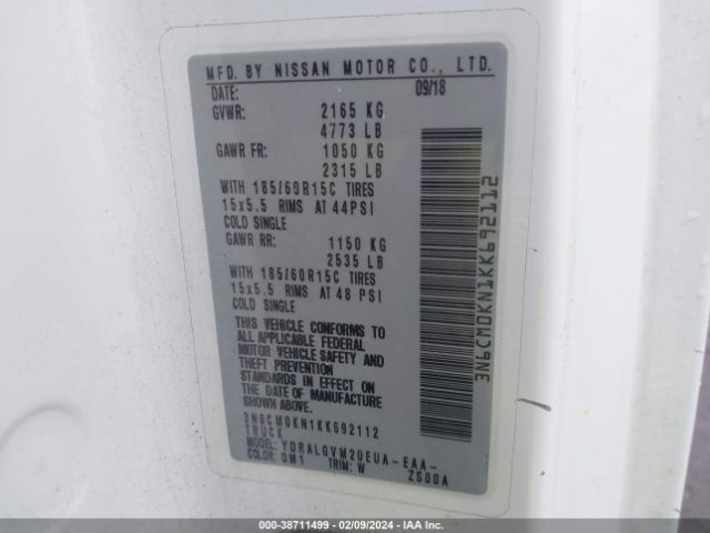 3N6CM0KN1KK692112 Nissan NV200 SV