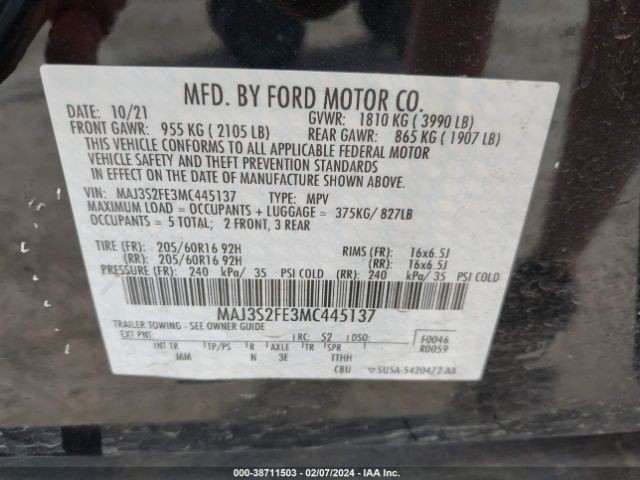 MAJ3S2FE3MC445137 Ford ECOSPORT S