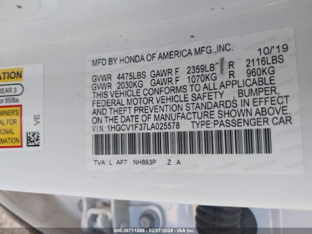 2020 HONDA ACCORD 1HGCV1F37LA025578 Photo 8