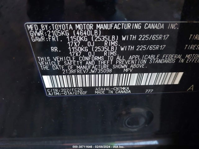 Toyota Rav4 Xle 2018 2T3RFREV7JW735098 Image 9