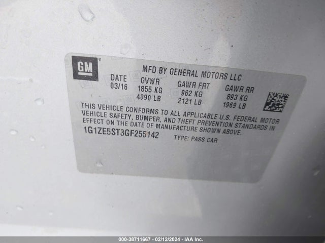 Chevrolet MALIBU 1LT 2016 1G1ZE5ST3GF255142 Image 9