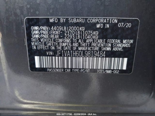 JF1VA1H60L9819484 Subaru Wrx Limited