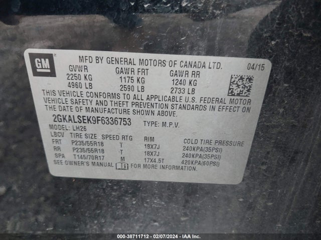 GMC Terrain Slt-1 2015 2GKALSEK9F6336753 Image 9
