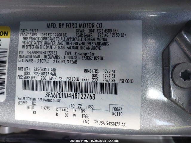 Ford FUSION SE 2017 3FA6P0HD4HR122763 Image 9