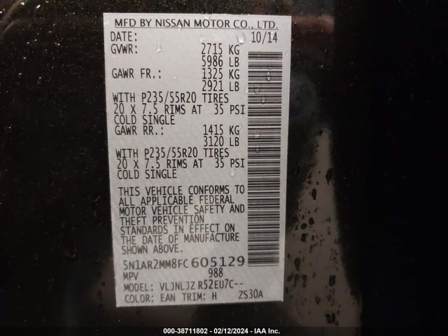 Nissan Pathfinder Platinum 2015 5N1AR2MM8FC605129 Image 9