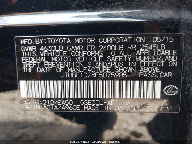 JTHBF1D28F5075905 Lexus IS 250
