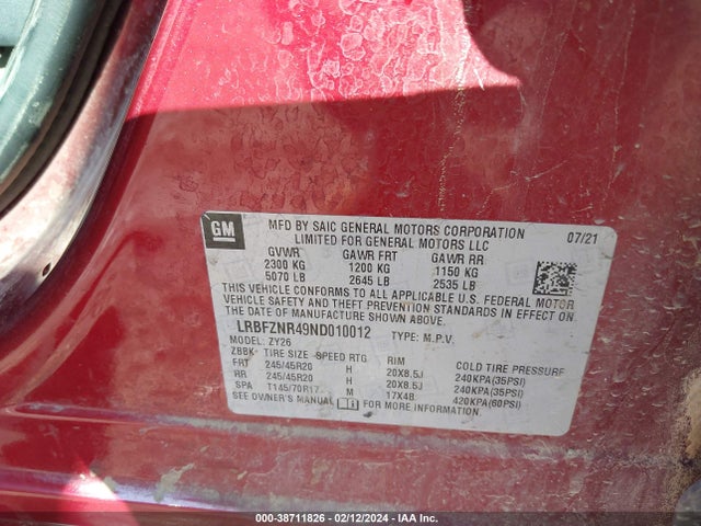 LRBFZNR49ND010012 Buick Envision Fwd Essence