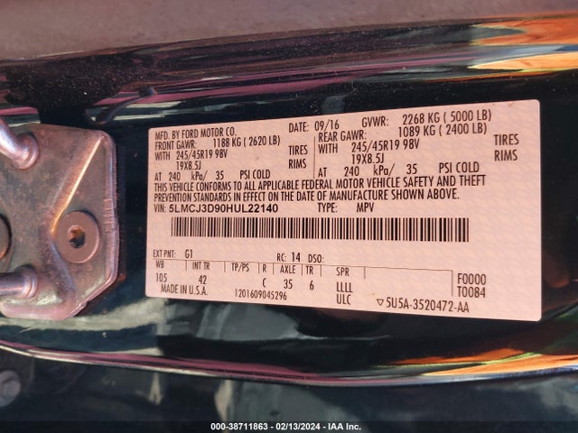 5LMCJ3D90HUL22140 Lincoln Mkc Reserve