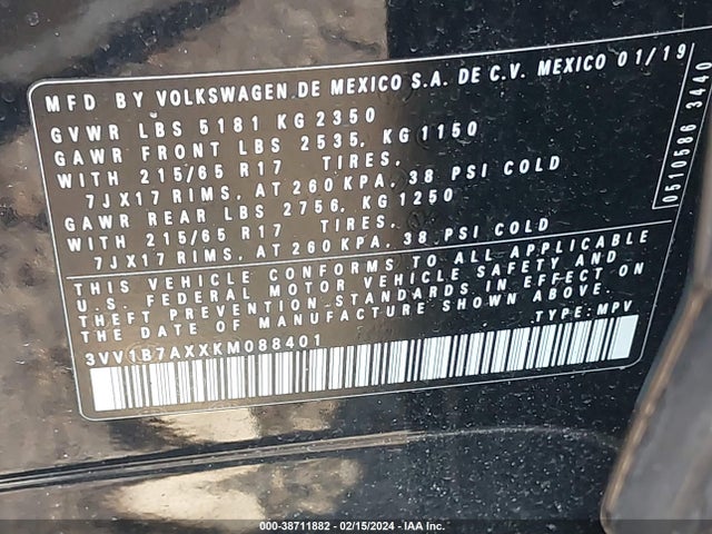 3VV1B7AXXKM088401 Volkswagen Tiguan 2.0t S