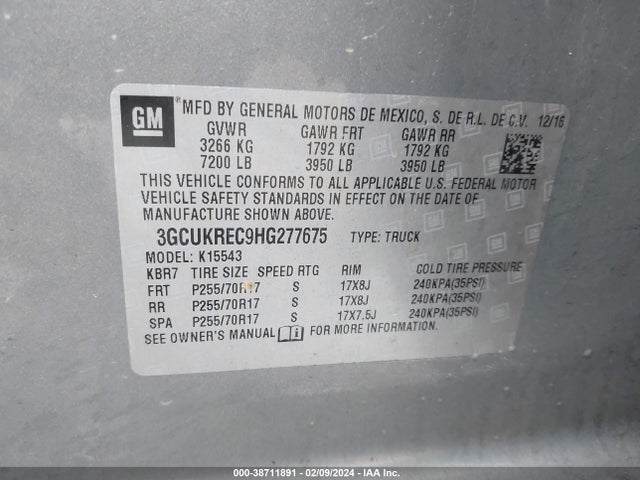 Chevrolet Silverado 1500 1lt 2017 3GCUKREC9HG277675 Image 9