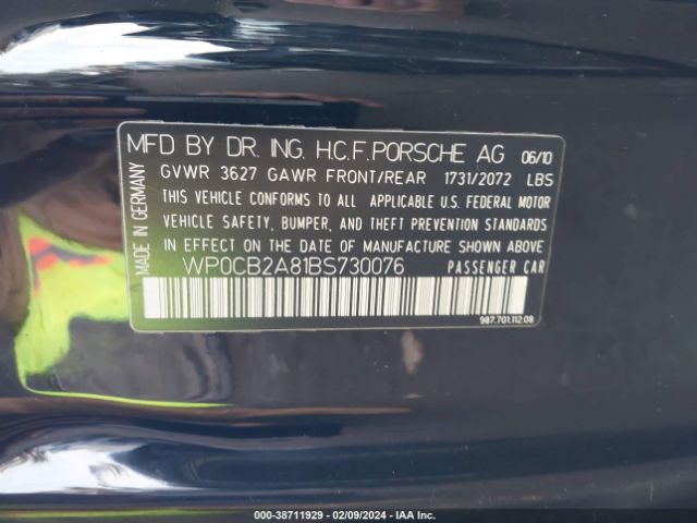 2011 PORSCHE BOXSTER WP0CB2A81BS730076 Photo 8