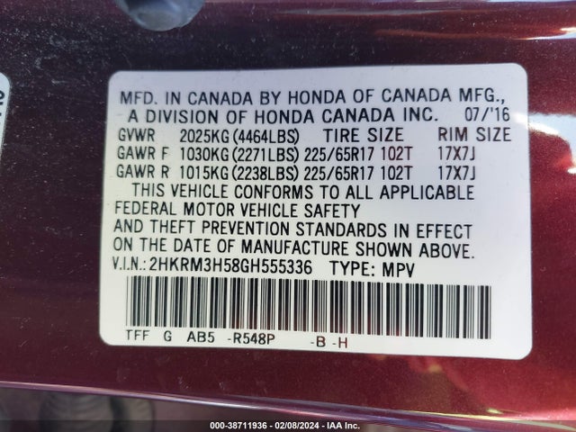 Honda CR-V EX 2016 2HKRM3H58GH555336 Image 9