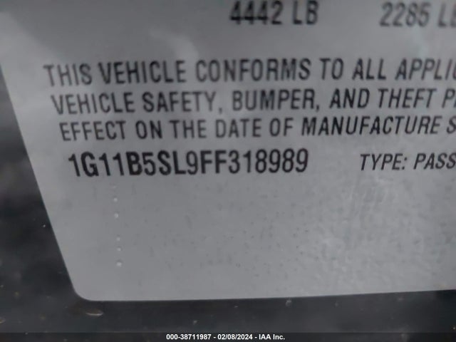 2015 CHEVROLET MALIBU LS VIN: 1G11B5SL9FF318989