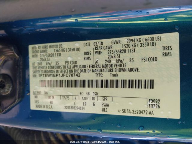 1FTEW1EP1JFC70742 Ford F-150 Xlt
