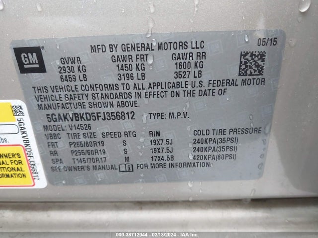 Buick Enclave Leather 2015 5GAKVBKD5FJ356812 Image 9