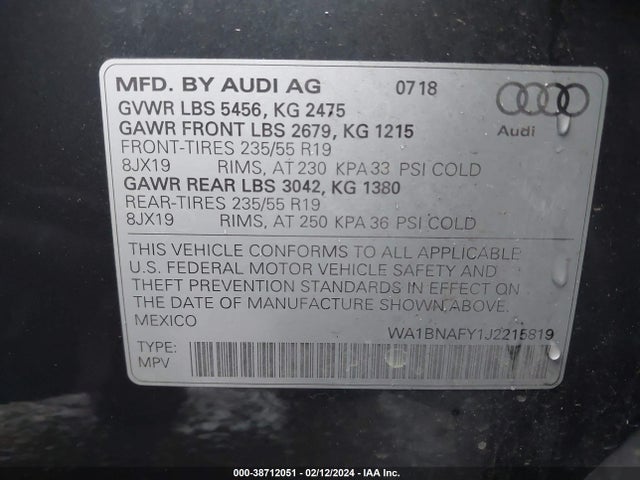 WA1BNAFY1J2215819 Audi Q5 2.0t Premium/2.0t Tech Premium