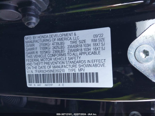 Honda Cr-v Awd Ex 2022 7FARW2H58NE050210 Image 9