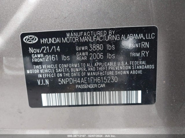 Hyundai dohc mpi nu 2015 5NPDH4AE1FH615230 Image 21
