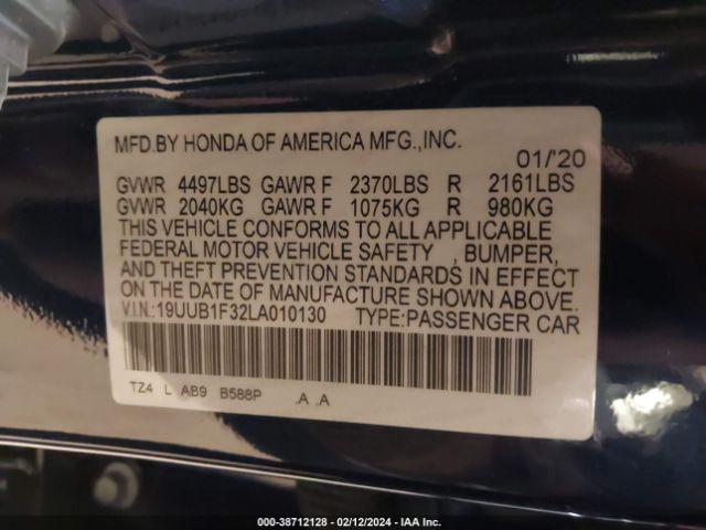 19UUB1F32LA010130 Acura Tlx Standard
