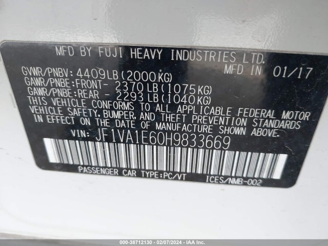 Subaru Wrx Premium 2017 JF1VA1E60H9833669 Image 9