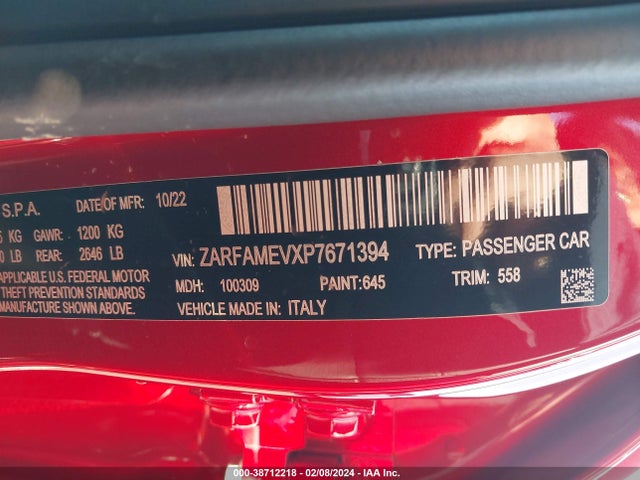 ZARFAMEVXP7671394 Alfa Romeo giulia (952)
