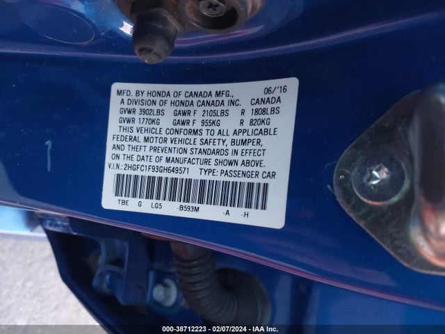 Honda Civic Touring 2016 2HGFC1F93GH649571 Image 9