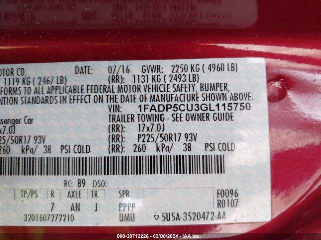 1FADP5CU3GL115750 Ford C-max Energi Sel
