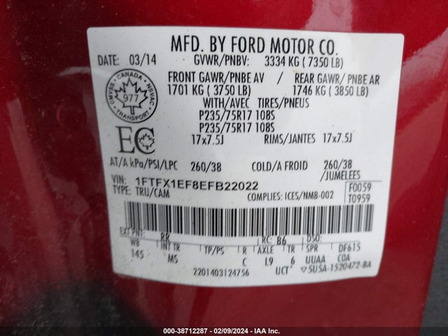 Ford F-150 Xlt 2014 1FTFX1EF8EFB22022 Image 9