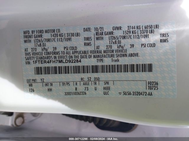 1FTER4FH7MLD92284 Ford Ranger Lariat